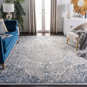 Invista Grey/Ivory 7 ft. x 7 ft. Floral Distressed Gradient Square Area Rug
