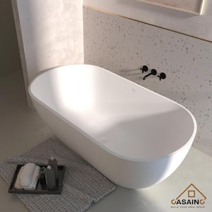 59 in. Stone Resin Composite Flatbottom Non-whirlpool Freestanding Bathtub in White