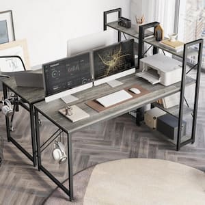 63 in. Grey Rectangular Computer Writing Office Desk with Adjustable Storage Shelves