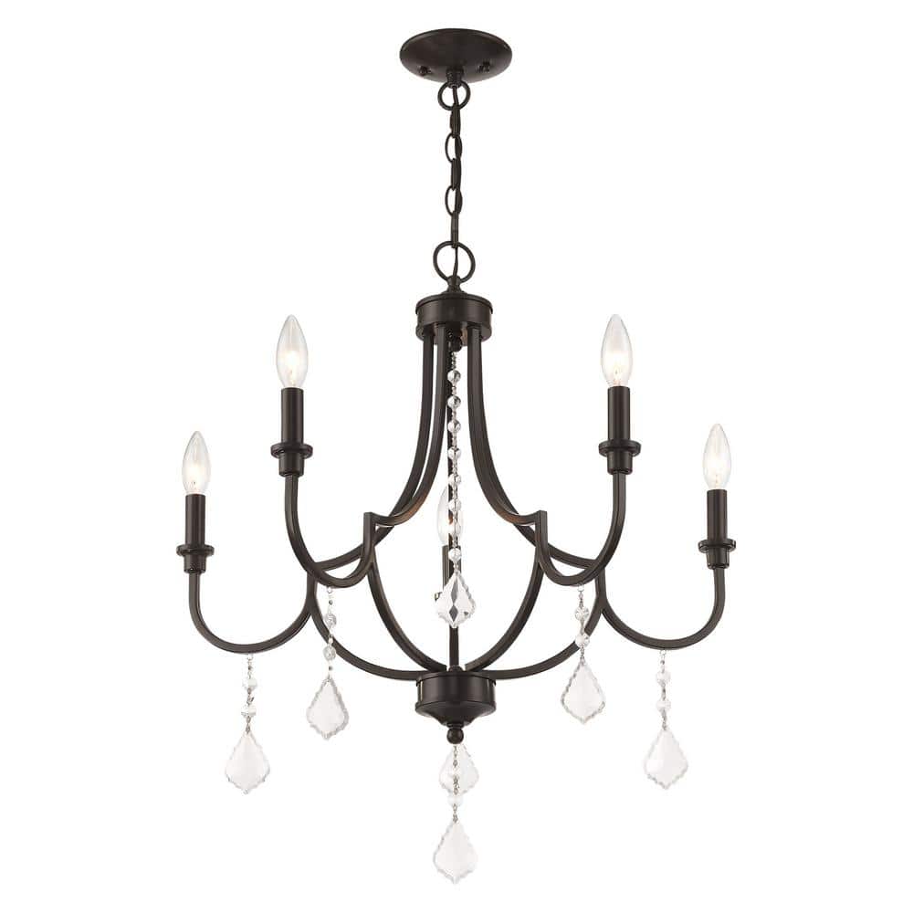 Mini English Bronze 5-Light Crystal Chandelier with Candelabra Bulbs