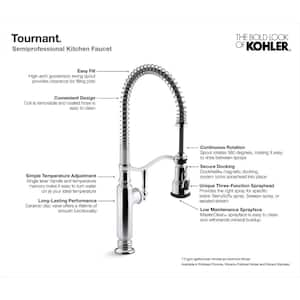 Tournant Single Handle Semi-Professional Kitchen Sink Faucet with 3-Function Sprayhead in Matte Black