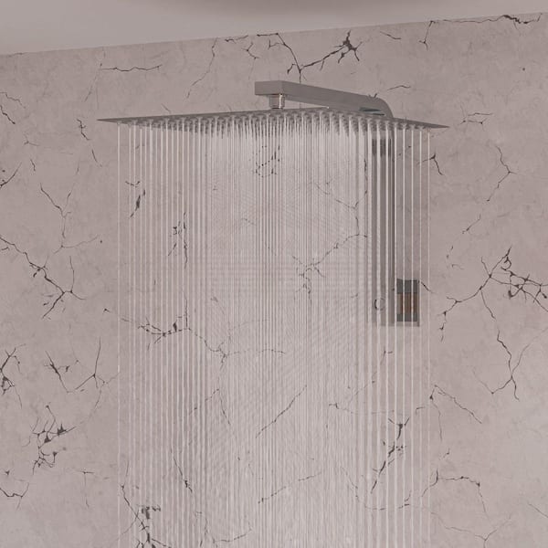 1-Spray 12 in. Single Ceiling Mount Fixed Rain Shower Head in Brushed Stainless Steel