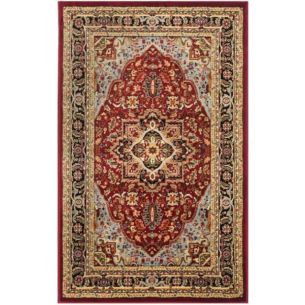 Lyndhurst Red/Black Doormat 3 ft. x 5 ft. Floral Border Medallion Area Rug