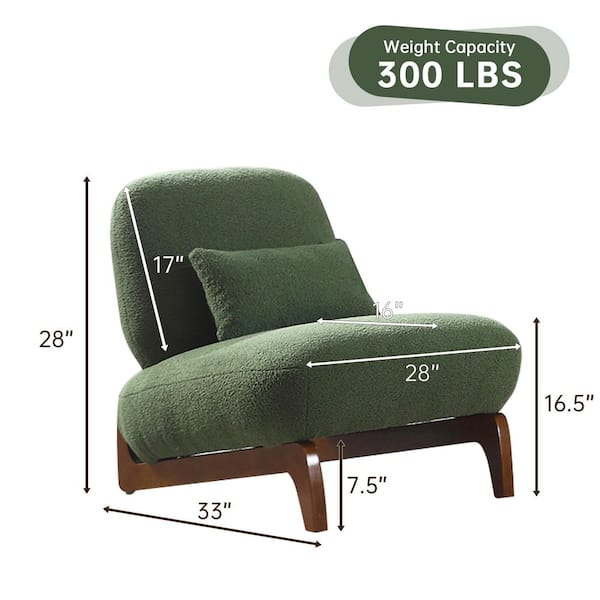 Cloud-Soft Comfort Green Armless Accent Chair Upholstered Living Room Mid-Century Side Chairs with Waist Pillow