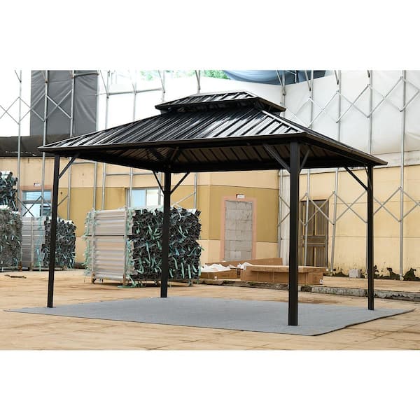 10 ft. x 10 ft. Hardtop Gazebo with Galvanized Steel Double Roof, Sturdy Aluminum Frame, Curtains, and Netting for Patio