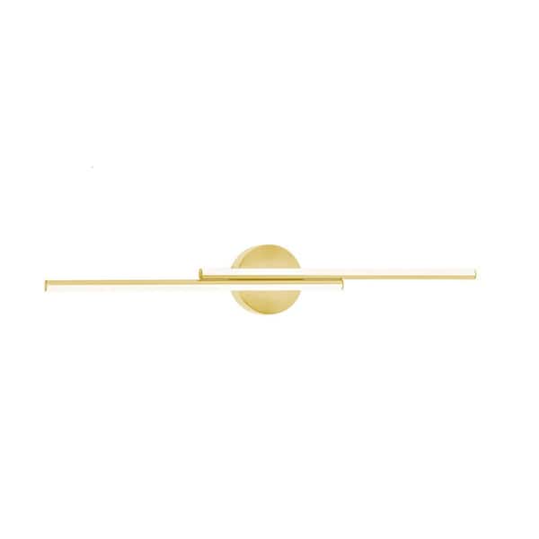 Ella 30 in. 2-Light Satin Brass, Frosted LED Vanity Light Bar with White Acrylic Shade
