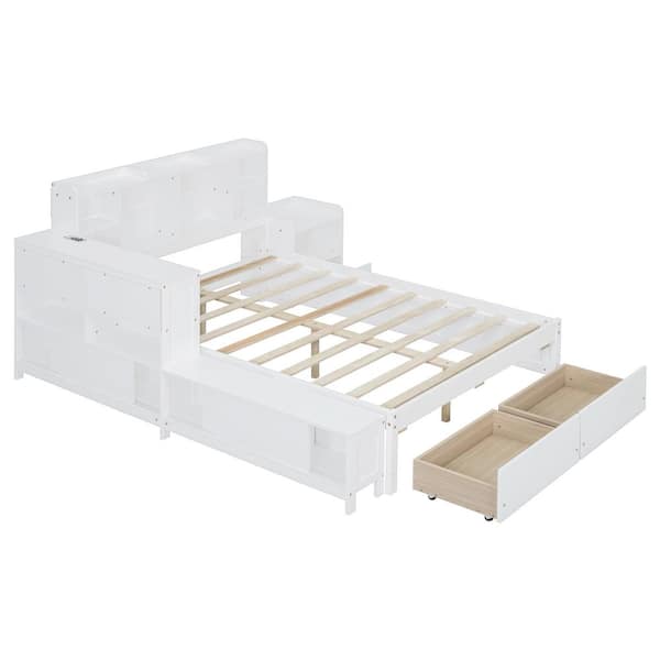Harper & Bright Designs White Wood Frame Full Platform Bed with