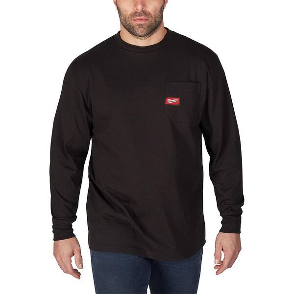 Milwaukee Men's Large Black Heavy Duty Cotton/Polyester Long-Sleeve Pocket T-Shirt