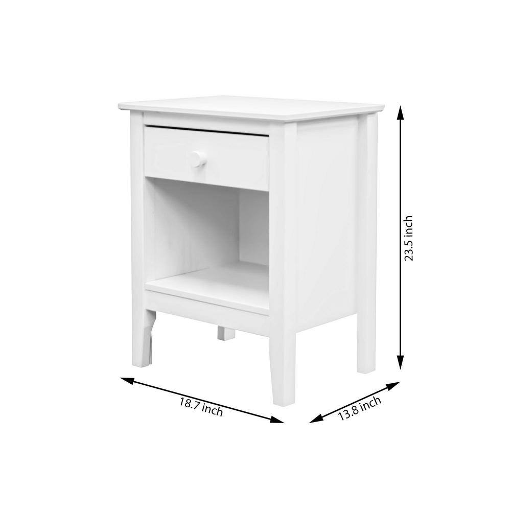 White Solid Wood Single Drawer End Table with Cubby