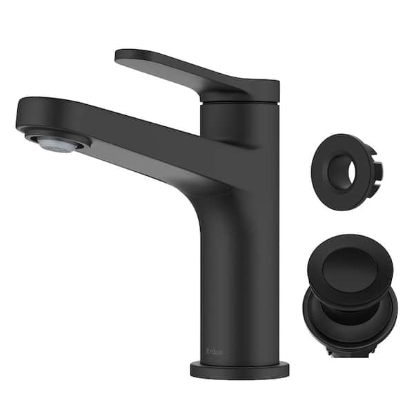 Indy Single Handle Bathroom Faucet in Matte Black with Pop Up Drain and Supply Lines