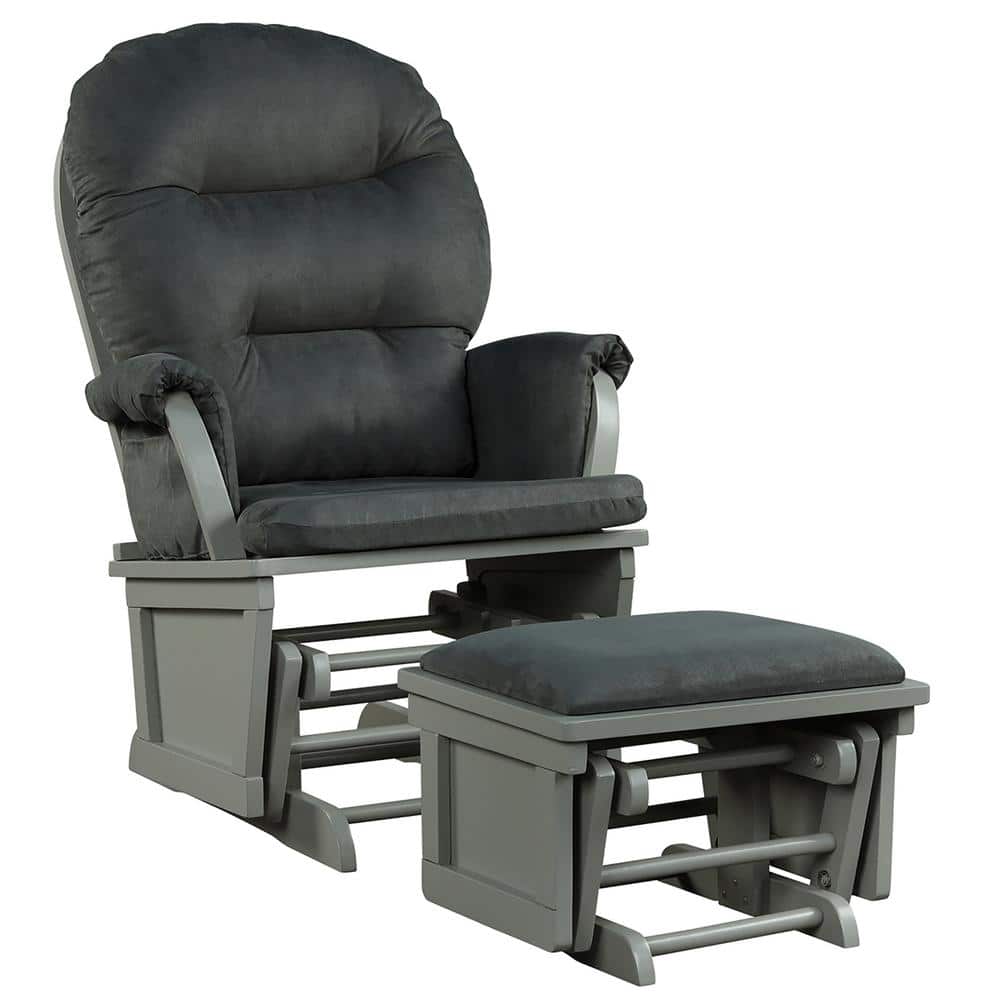 Costway Dark Grey Baby Nursery Relax Rocker Rocking Chair Glider and Ottoman Set with Cushion -  HW66397GR