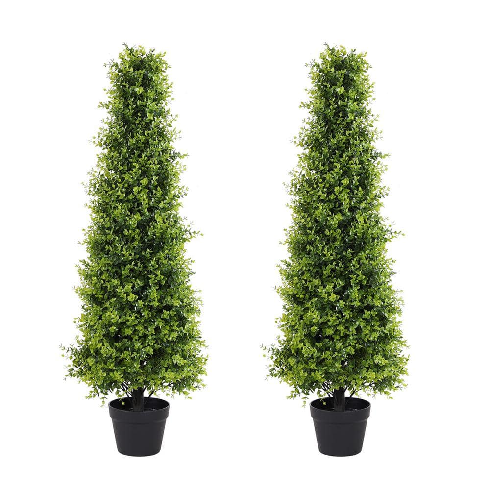 48'' Green Plastic Boxwood Topiary Trees in Black Pots