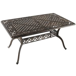 28.3 in. Cast Aluminum Outdoor Dining Table All-Weather Umbrella Hole 6-Person Bronze