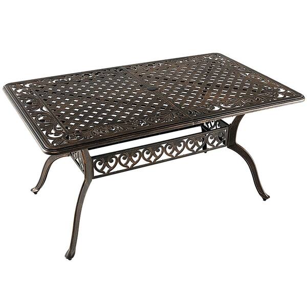 Costway 28.3 in. Cast Aluminum Outdoor Dining Table All-Weather Umbrella Hole 6-Person Bronze