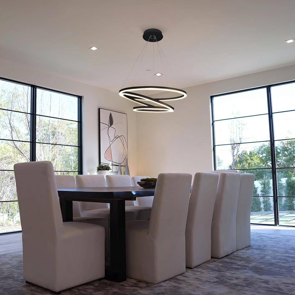 Tania Trio 32" Black Modern Adjustable Circular LED Chandelier