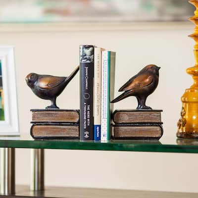 Savvy Bronze Patina Birds on Books Bookends (Set of 2)