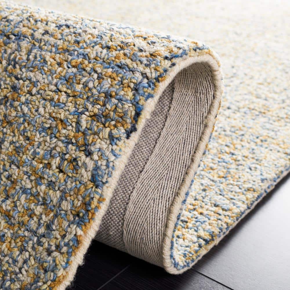 Blue and Gold Abstract Handmade Wool Area Rug, 4' x 6'