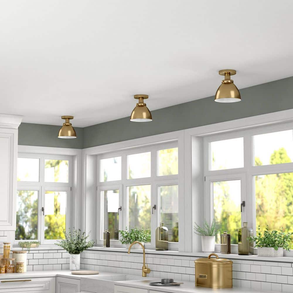 Elegant 8" Brushed Brass Dome Semi-Flush Mount Light