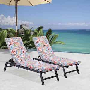 Gray 2-Piece Aluminum Outdoor Chaise Lounge with Adjustable Backrest and Removable Flower Cushions