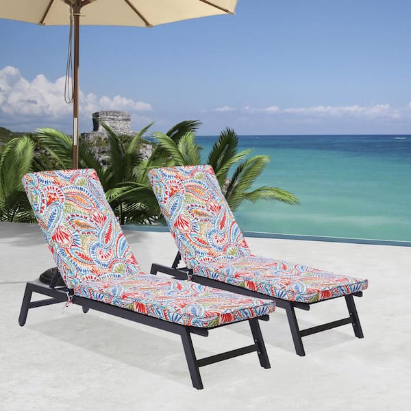 Maincraft Gray 2-Piece Aluminum Outdoor Chaise Lounge with Adjustable Backrest and Removable Flower Cushions