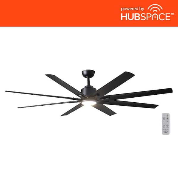 Home Decorators Collection Kensgrove II 72 in. Smart Indoor/Outdoor Matte Black Ceiling Fan with Remote Included Powered by Hubspace