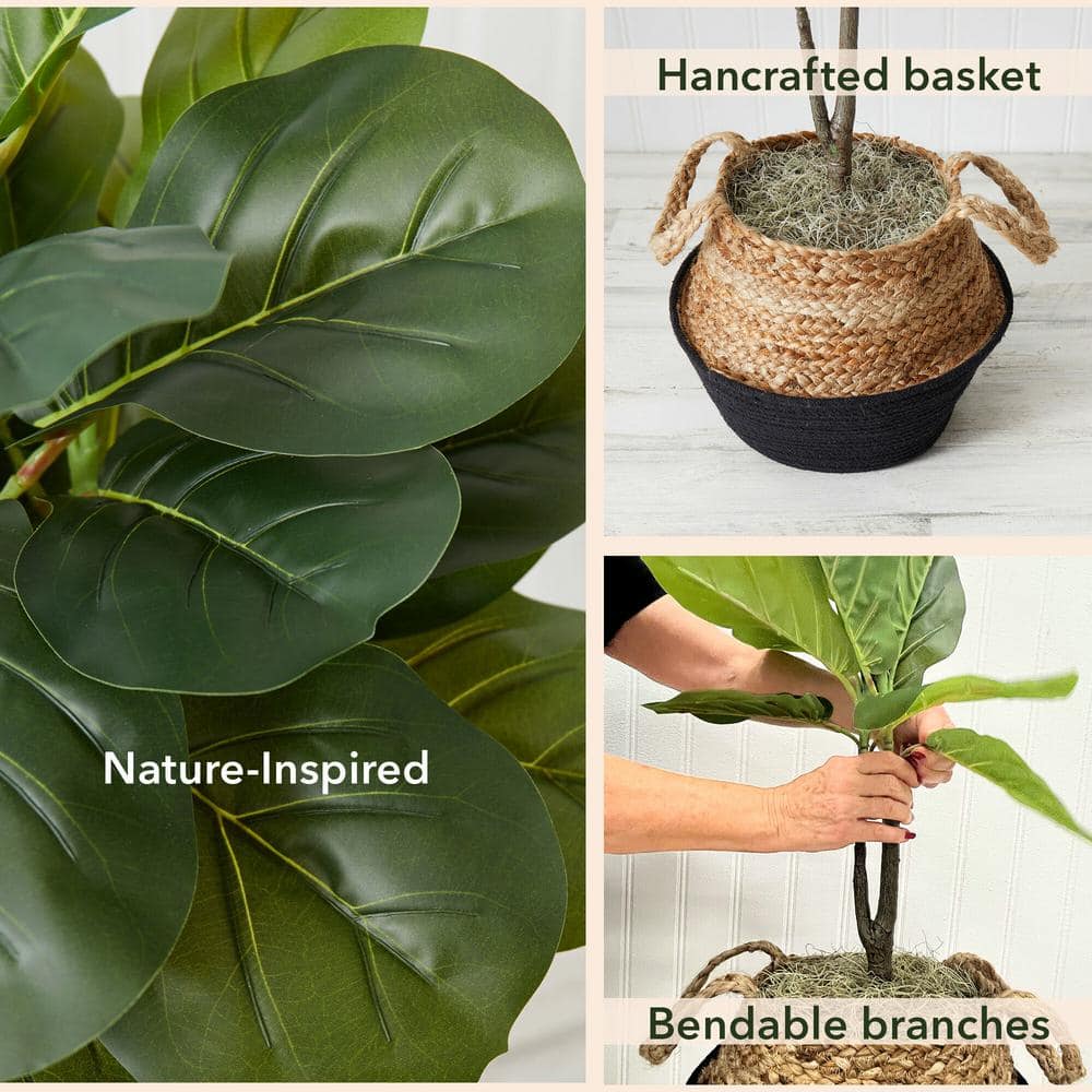 3 ft. Green Artificial Fiddle Leaf Fig Tree with White and Burlap Basket