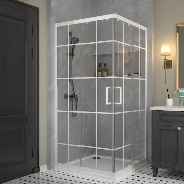 36 in. W. x 36 in. D x 72 in. H Sliding Frameless Corner Shower Enclosure in White With 1/4 in. Clear Glass