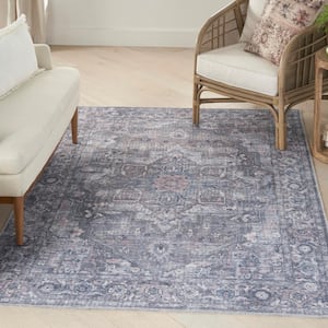 57 Grand Machine Washable Grey 4 ft. x 6 ft. Floral Traditional Area Rug