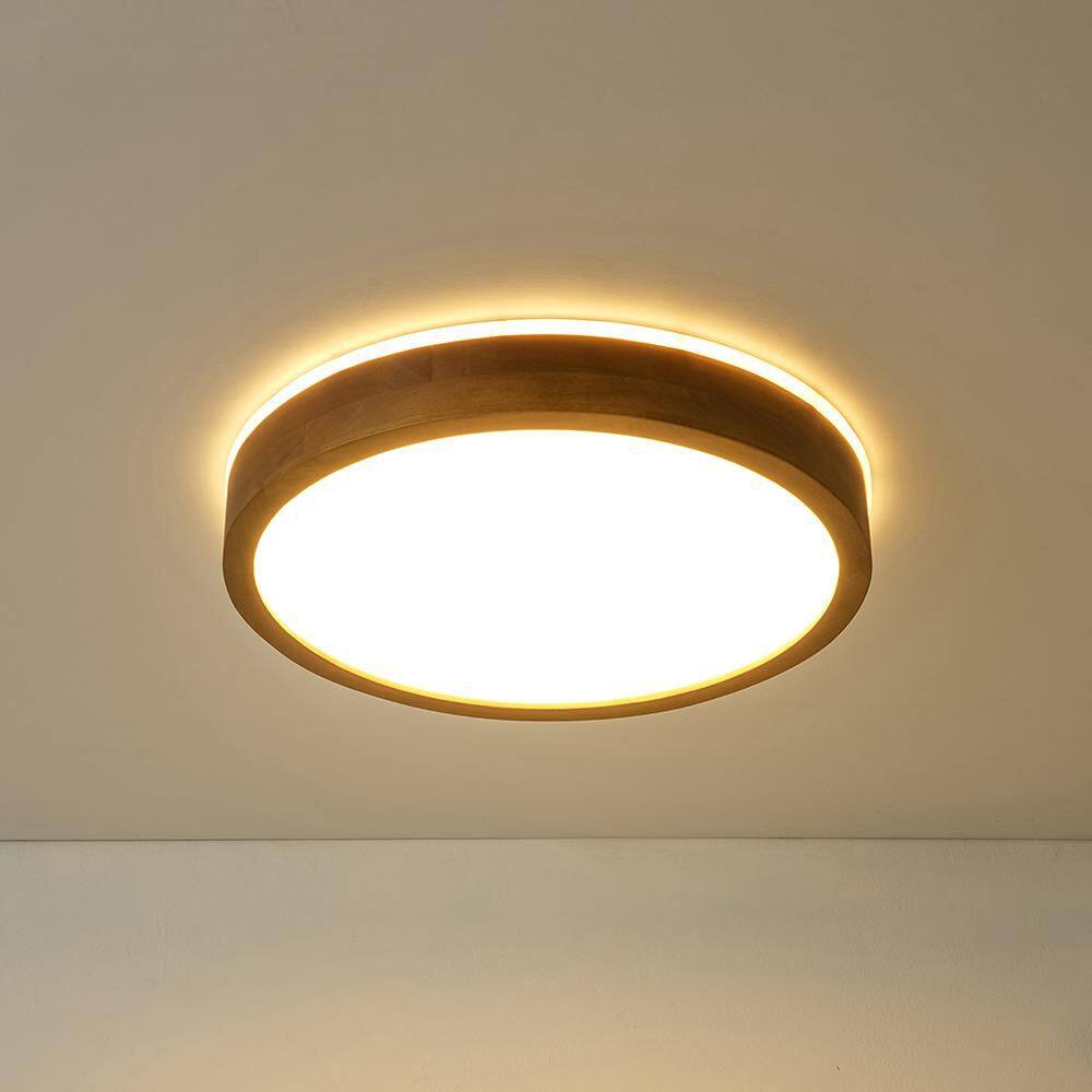 16 in. Modern Farmhouse Walnut Halo Finish Integrated Dimmable LED Flush Mount with Round Acrylic Shades price history on PriceWatchPro