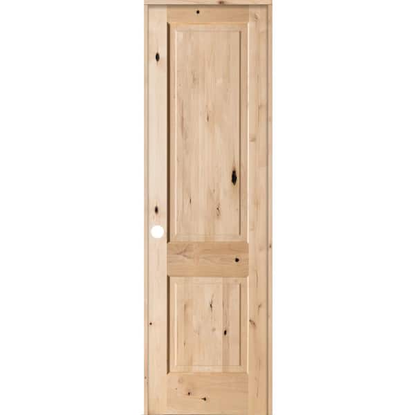 Krosswood Doors 28 in. x 96 in. Rustic Knotty Alder 2 Panel Square Top Solid Wood Right-Hand Single Prehung Interior Door