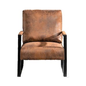 Hosam Light Brown 25.4 in. Microfiber Upholstery Metal Arm Chair (Set of 1)