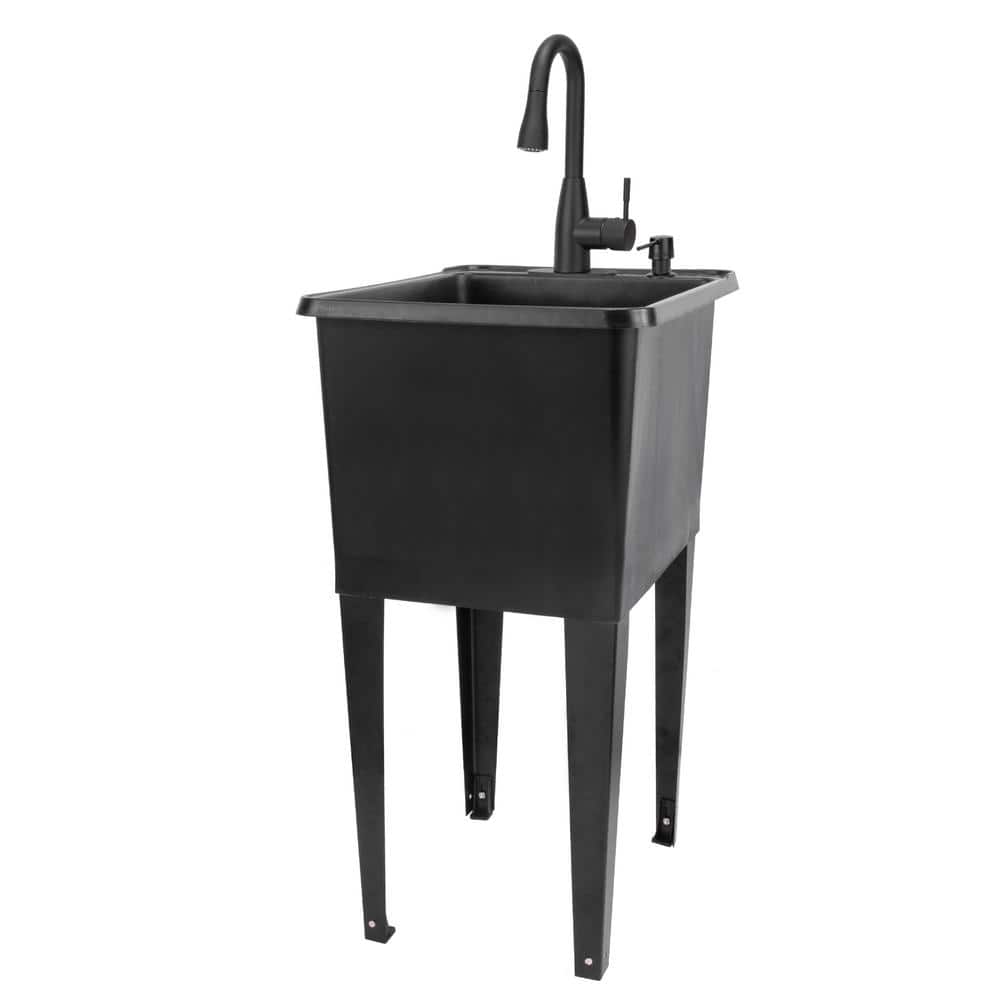 17.75 in. x 23.25 in. Thermoplastic Freestanding Space Saver Utility Sink in Black - Black Faucet, Soap Dispenser price history on PriceWatchPro