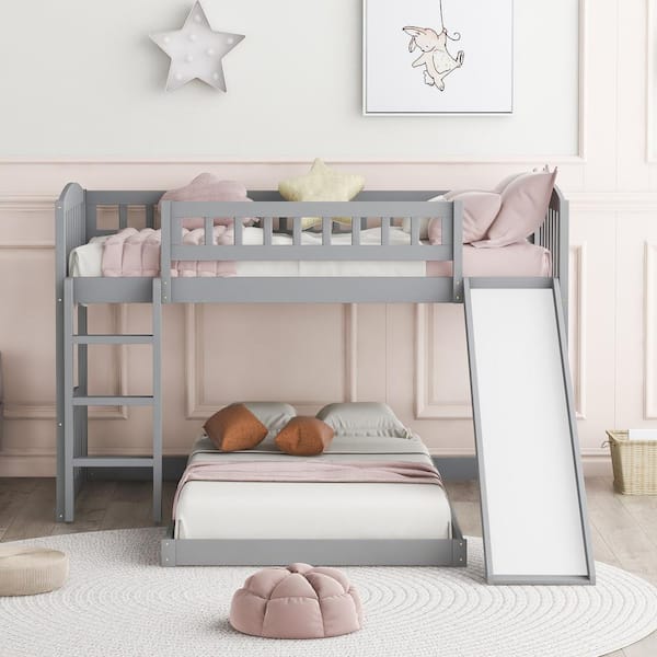 ANBAZAR Twin Bunk Beds with Slide for Kids, Low Profile Bunk Beds with Built-in Ladder, No Box Spring Needed