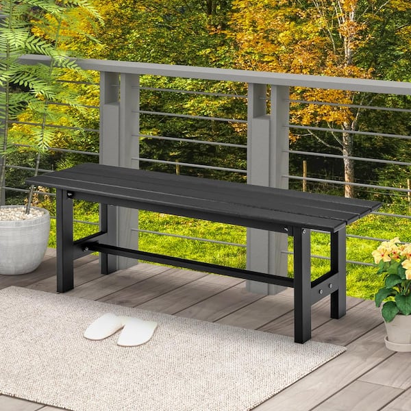 Costway 2 Pieces Black HDPE Plastic Outdoor Bench with Metal Frame