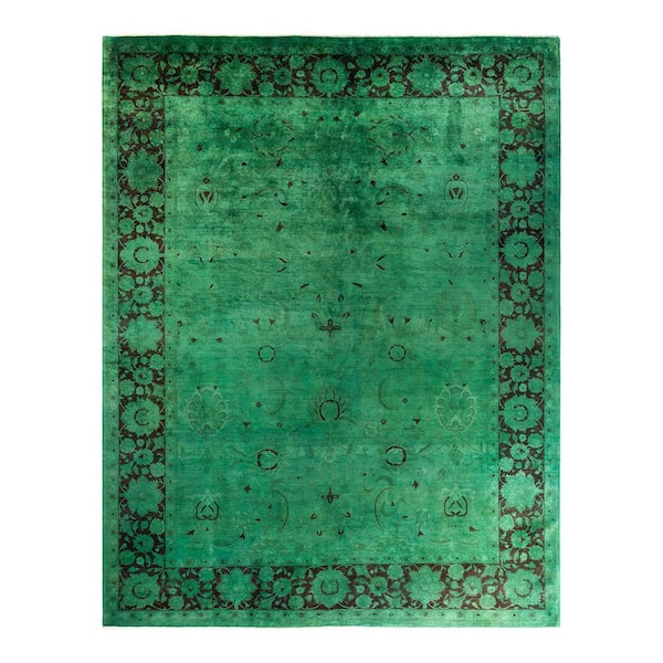 Overdyed Green 9 ft. x 12 ft. Solid Wool Indoor Area Rug