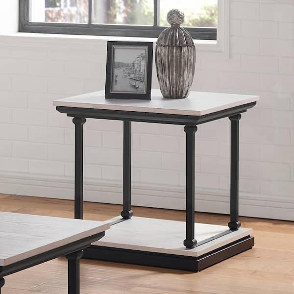 Blue River 23.63 in. Antique White and Black Square Wooden End Table
