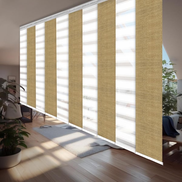 EMOH Desert Mirage 120 in. - 218 in. W x 94 in. L Adjustable 10-Panel White Double Rail Panel Track with 23.5 in. Slates