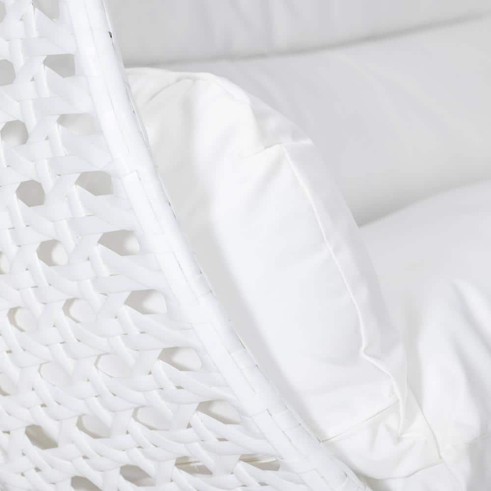 White Wicker Hanging Double Seater Egg Swing Chair with Cushions