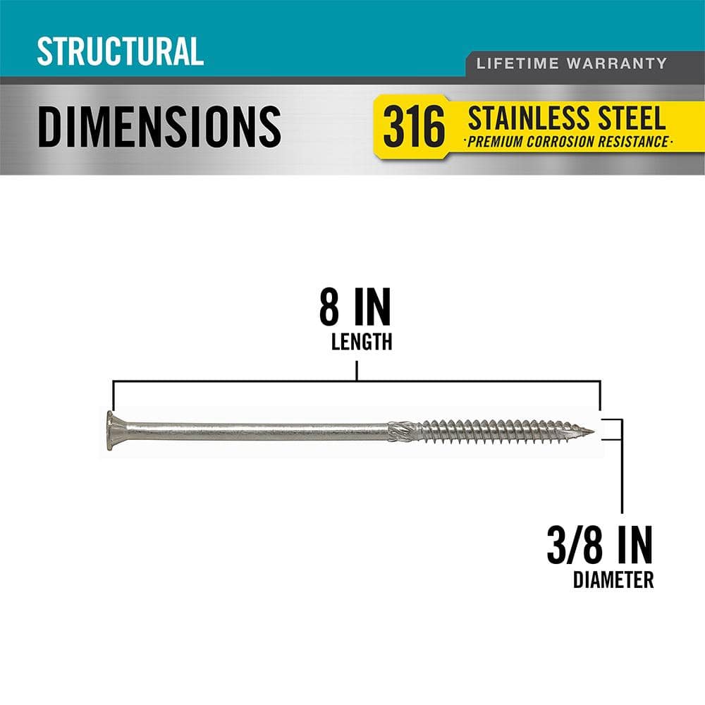 3/8 in. x 8 in. Star Drive Wafer Head Structural 316 Stainless Steel Screw price history on PriceWatchPro