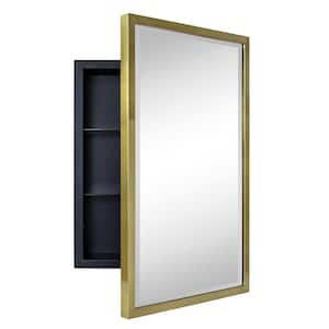 Haddison 16 in. W x 24 in. H Rectangular Metal Framed Recessed Bathroom Medicine Cabinet with Mirror in Brushed Gold