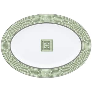 Infinity Green Gold 14 in. (Green) Bone China Oval Platter