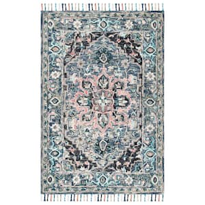 Aspen Pink/Blue 9 ft. x 12 ft. Floral Medallion Area Rug