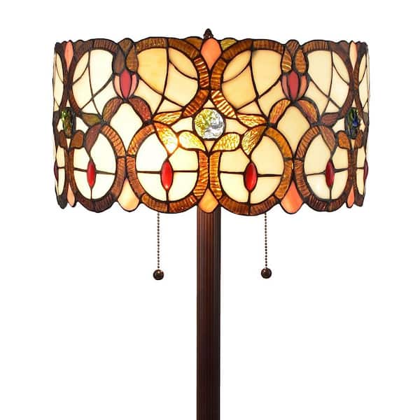 Amora Lighting 63 in. Multi-Colored Tiffany Style Double Light Floor Lamp