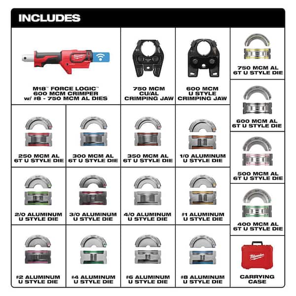 M18 18V Lithium-Ion Cordless FORCE LOGIC 600 MCM Al Crimper with 750 MCM Expanded Jaw