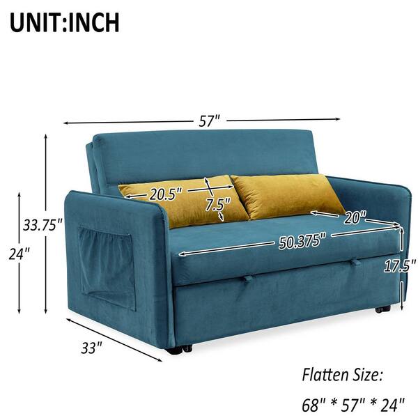 Magic Home 57 In Blue 2 Seats Full, What Are The Dimensions Of A Full Size Sofa Bed