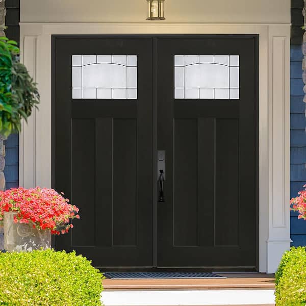 Regency 72 in. x 80 in. 1/4 TopL Empire Deco Glass RHIS Onyx Fiberglass Double Prehung Front Door with 4-9/16 Jamb