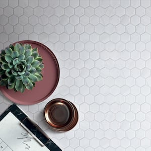 Porcetile White Cararra 12.8 in. x 11.11 in. Hexagon Matte Porcelain Mosaic Wall and Floor Tile (10.89 sq. ft./Case)