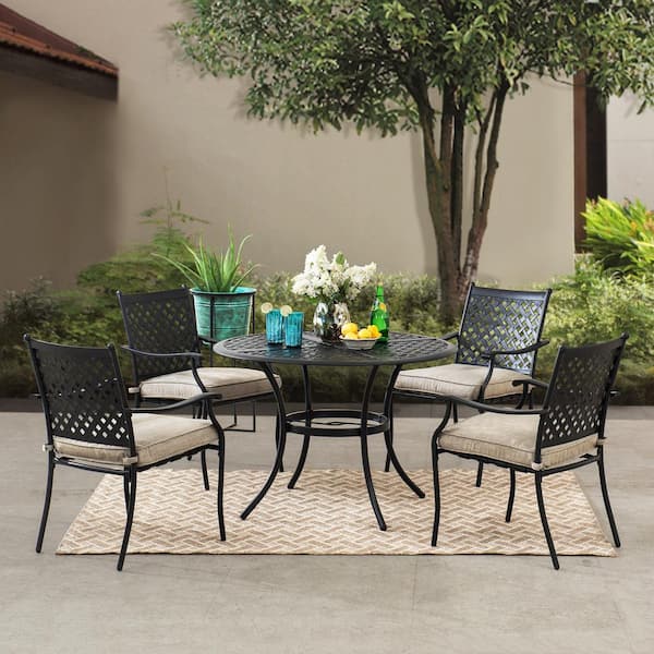 Sunjoy Seattle Black 5 Piece Metal Lattice Outdoor Dining Set With Beige Seat Cushions 169421 The Home Depot Sunjoy Seattle Black 5 Piece Metal, Patio Furniture Seattle