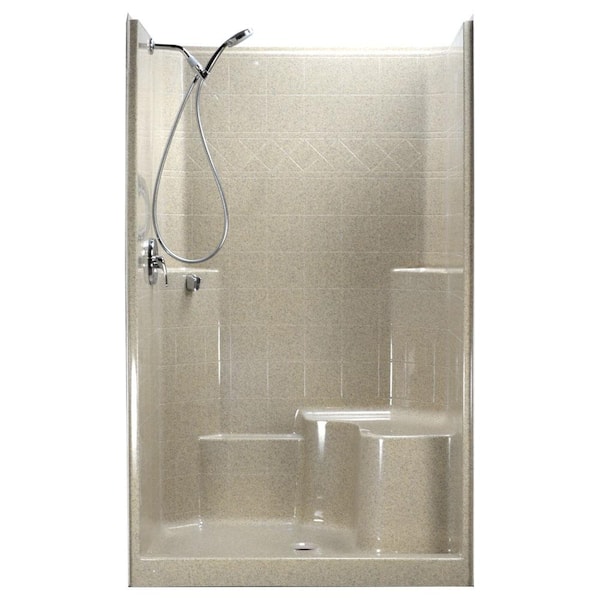 Ella 48 in. x 37 in. x 80 in. 1-Piece Low Threshold Shower Stall in Beach, Shower Kit, Right Hand Side Seat, Center Drain