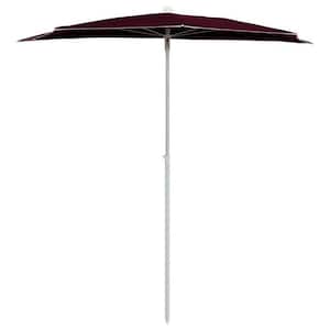 70.9 in. x 35.4 in. Garden Half Parasol with Pole Semicircle Patio Umbrella Red